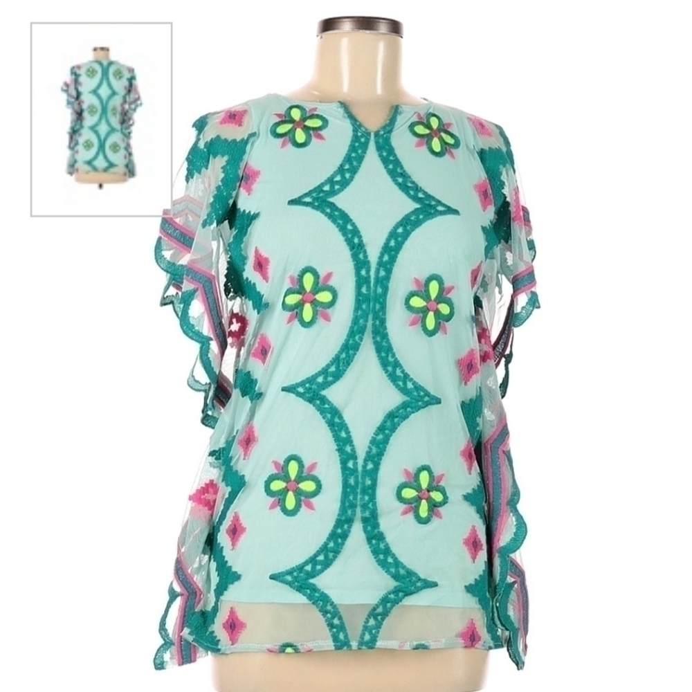 Cat & Jack Teal embroidered shirt girls size 7-8